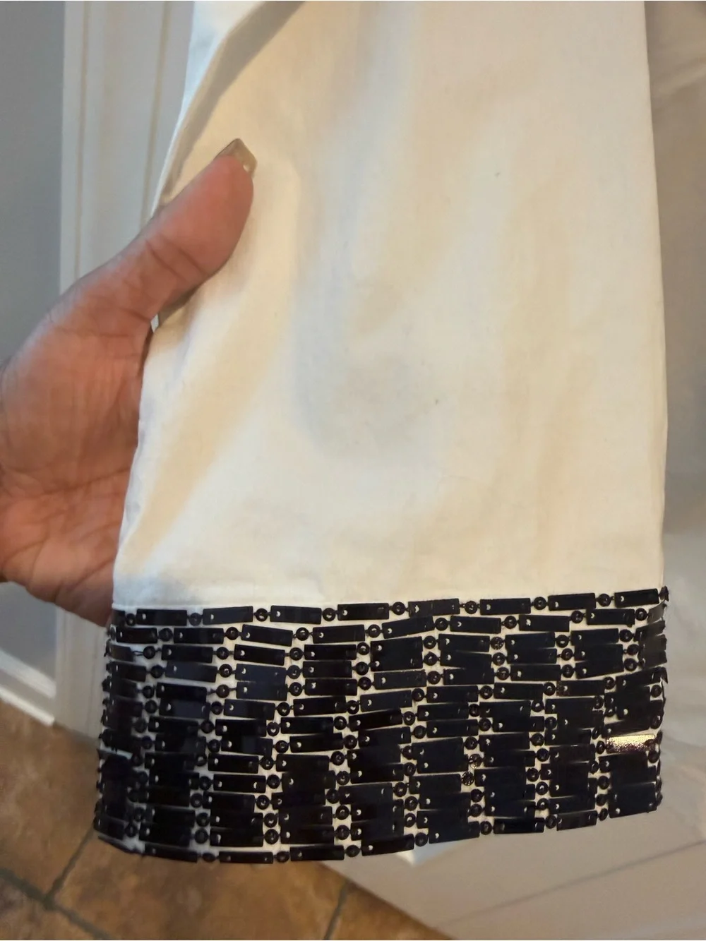 Brand New Tory Burch Woven Trim Cream Tunic Top with Black Accent